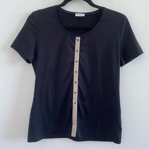 Akris Punto Black Short Sleeve Scoop Neck Rivet Detail Panel Tee Size 10